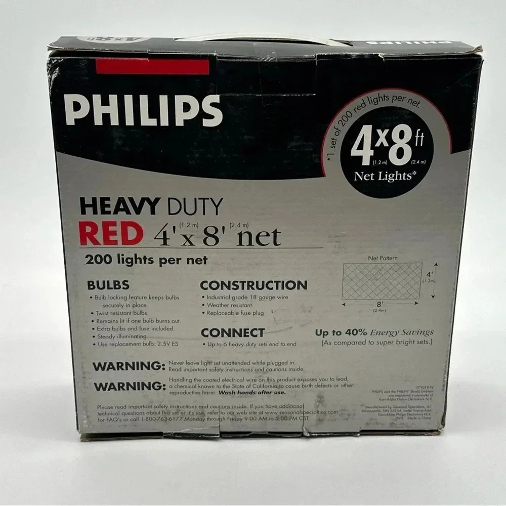 Philips 200ct‎ Christmas Incandescent Heavy Duty Net String Lights RED NEW Xmas - Picture 3 of 4